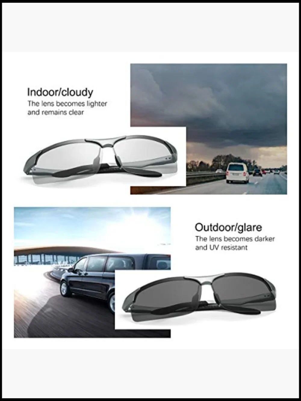 Polarized Photochromic Sunglasses UV400 Protection Anti Glare for Men Women